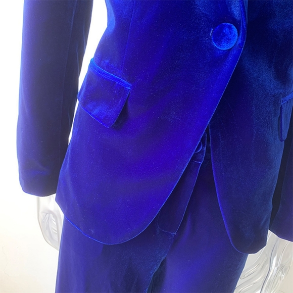 Blue NWT UNBRANDED Velvet Blazer And Wide Leg Pant Matching Set - Picture 9 of 16